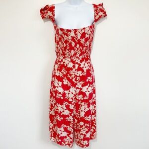 LULU’S Summer Nights Red Floral Cropped Jumpsuit Off The Shoulder Medium